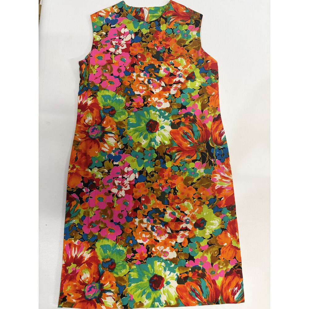 Vintage John Abbott Floral Shift Dress Multicolor Mod Sleeveless Midi Large - Picture 2 of 14
